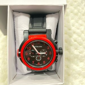 #40 Red and Black sporty watch with Black Silicone strap